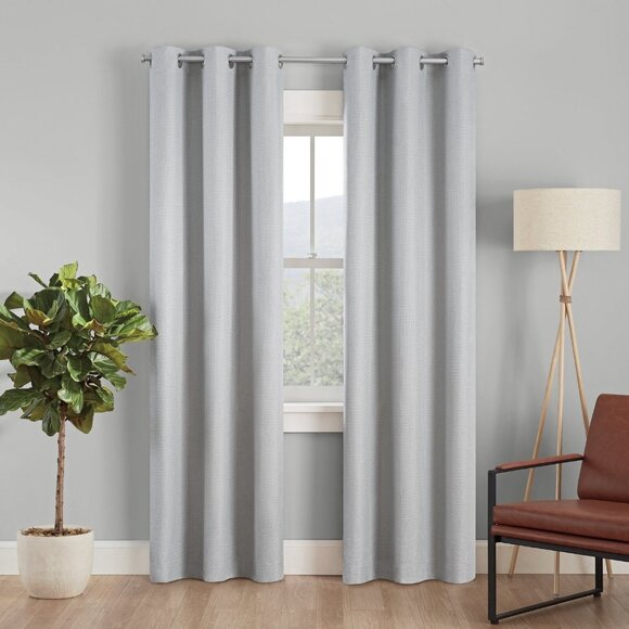 Eclipse Desmond Blackout Basketweave Gray Single Grommet Curtain Panel 40" x 63" - Picture 1 of 10